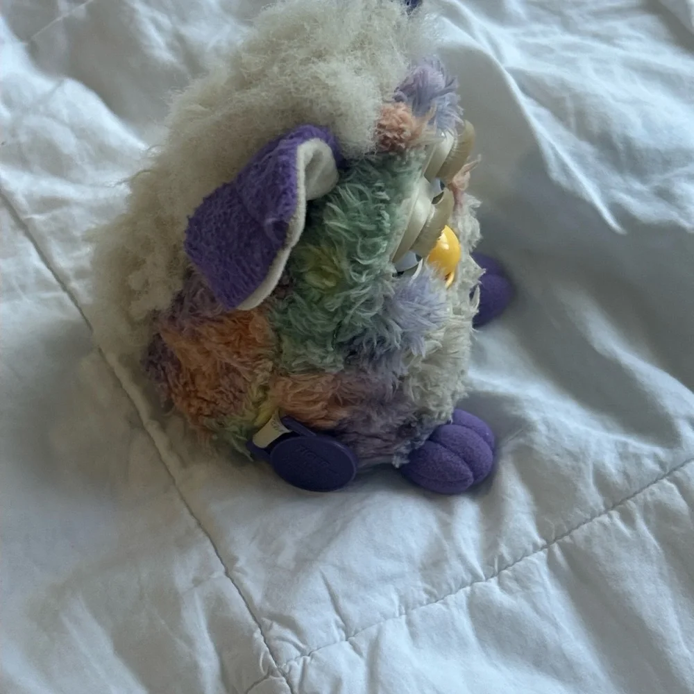 Colorful Plush Bird Toy with Purple Accents